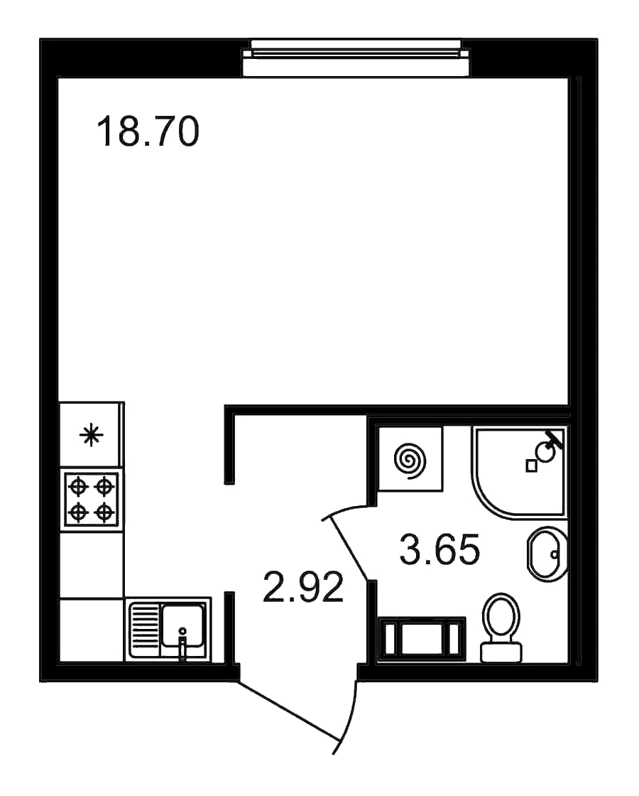 Квартира студия 25.27 м², 2/15 эт., ЖК «Новые горизонты»